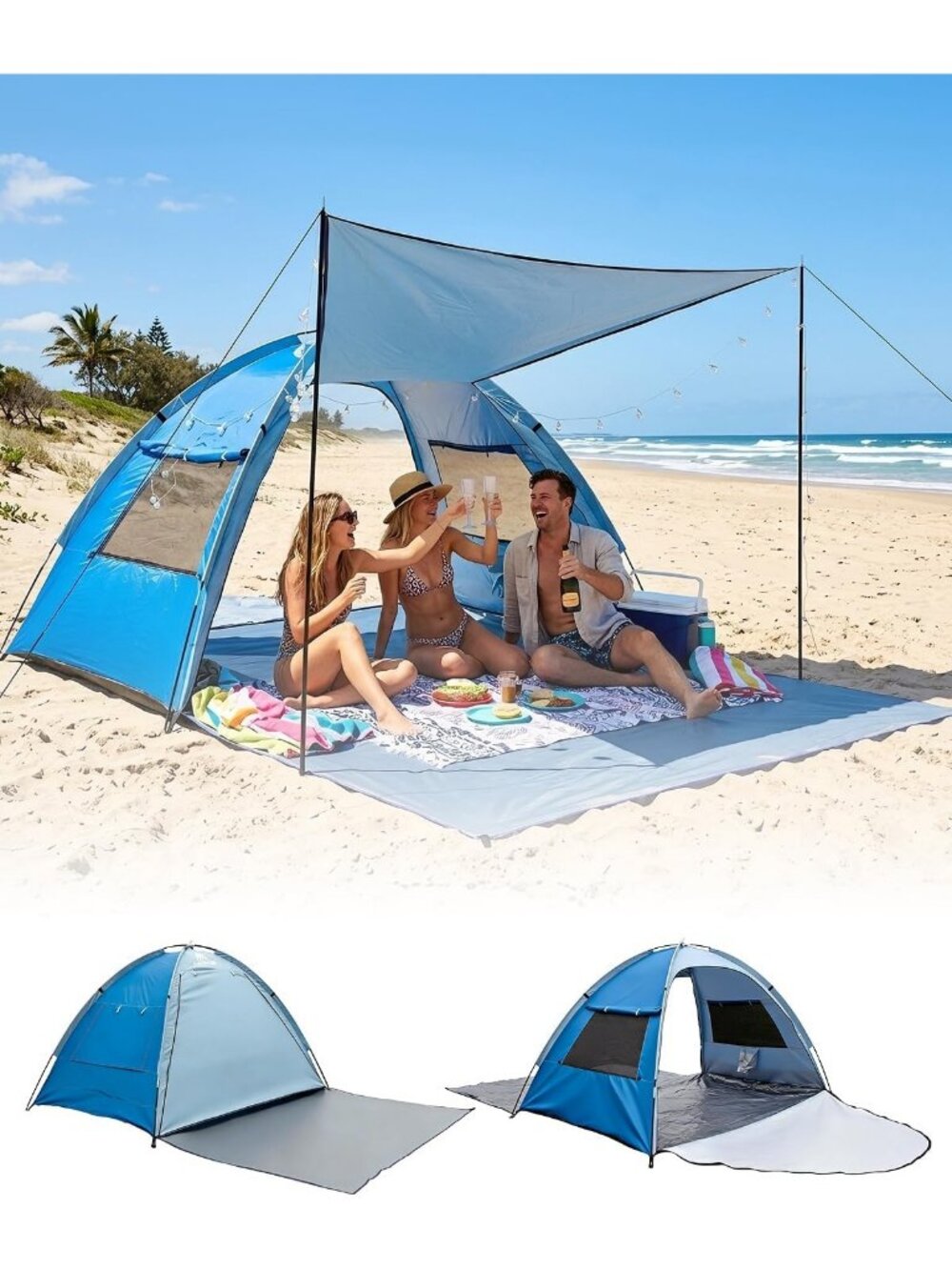 3-Person Beach Tent with UPF 50+ UV Protection, Portable Sun Shade Canopy